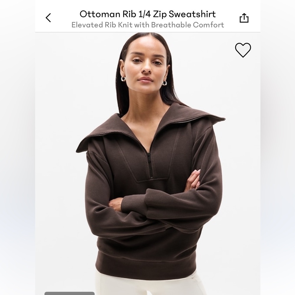 Athleta Ottoman Rib 1/4 Zip Sweatshirt Truffle color size XS NWOT